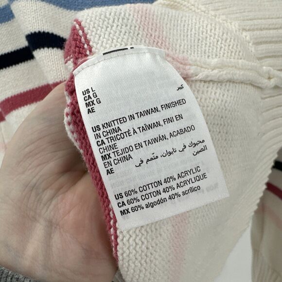 Style & Co Sweater Womens Large White Pink Striped Knit Pullover Long Sleeves - Picture 6 of 7